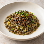 Lentils, Mushroom Duxelles and Cider Shallot Jus - Fresh Start 30: A Journey To Better Health Lentils, Mushroom Duxelles and Cider–Leek Jus